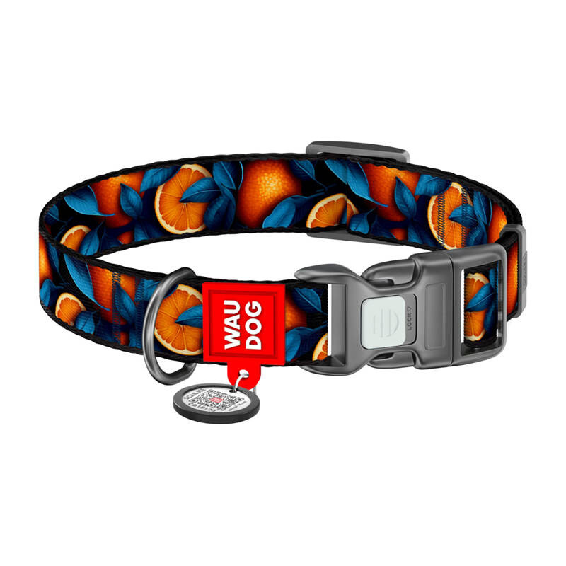 Zgardă pentru Câini Waudog Nylon Portocalie cu Cod QR, Mărimea L - imagine 2