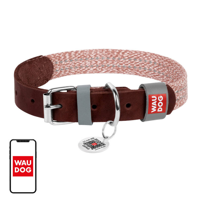 Zgardă pentru Câini Waudog Piele Naturală Eco Maro, 15mm, Mărimea S