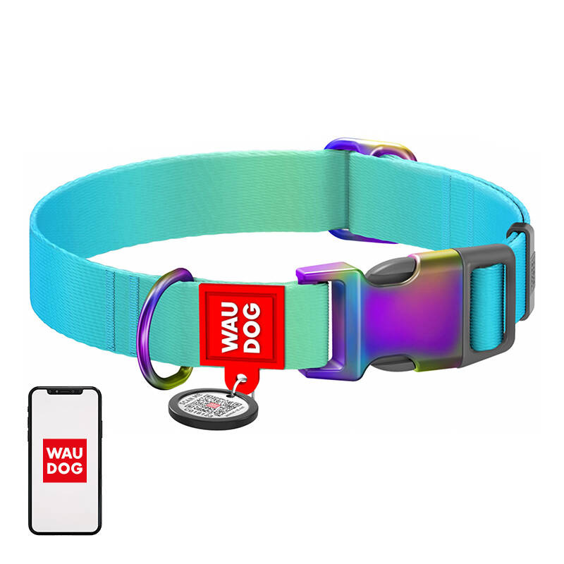 Zgardă pentru Câini Waudog Nylon cu Medalie QR, 15mm, Albastru