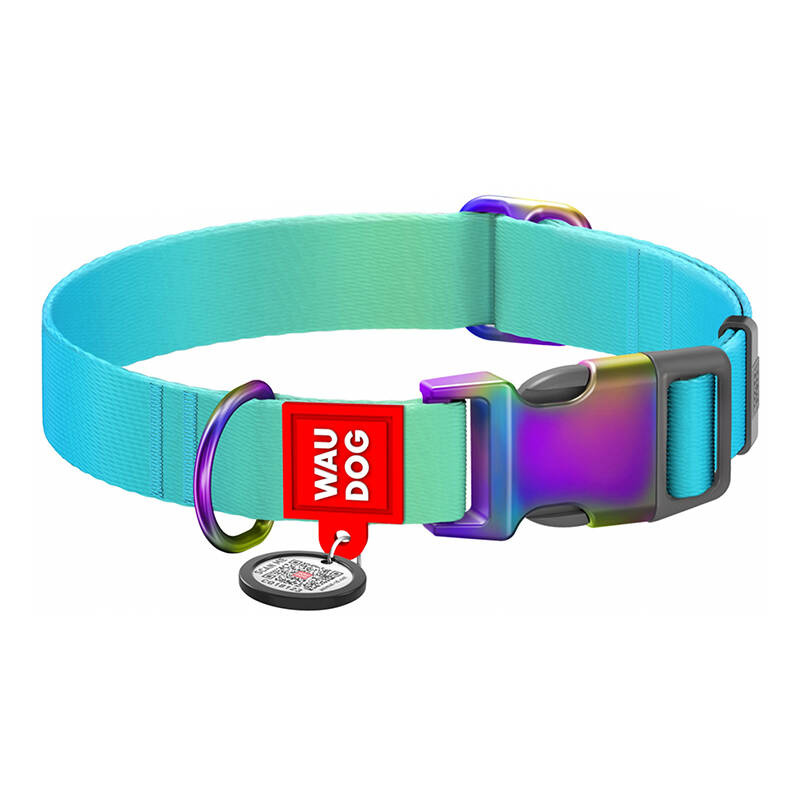 Zgardă pentru Câini Waudog Nylon cu Medalie QR, 15mm, Albastru - imagine 2
