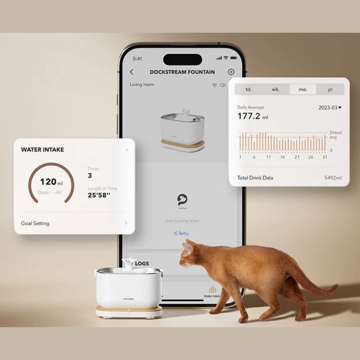 Fântână inteligentă de apă Petlibro Dockstream 2,5L cu WiFi și sistem PawSense - imagine 2