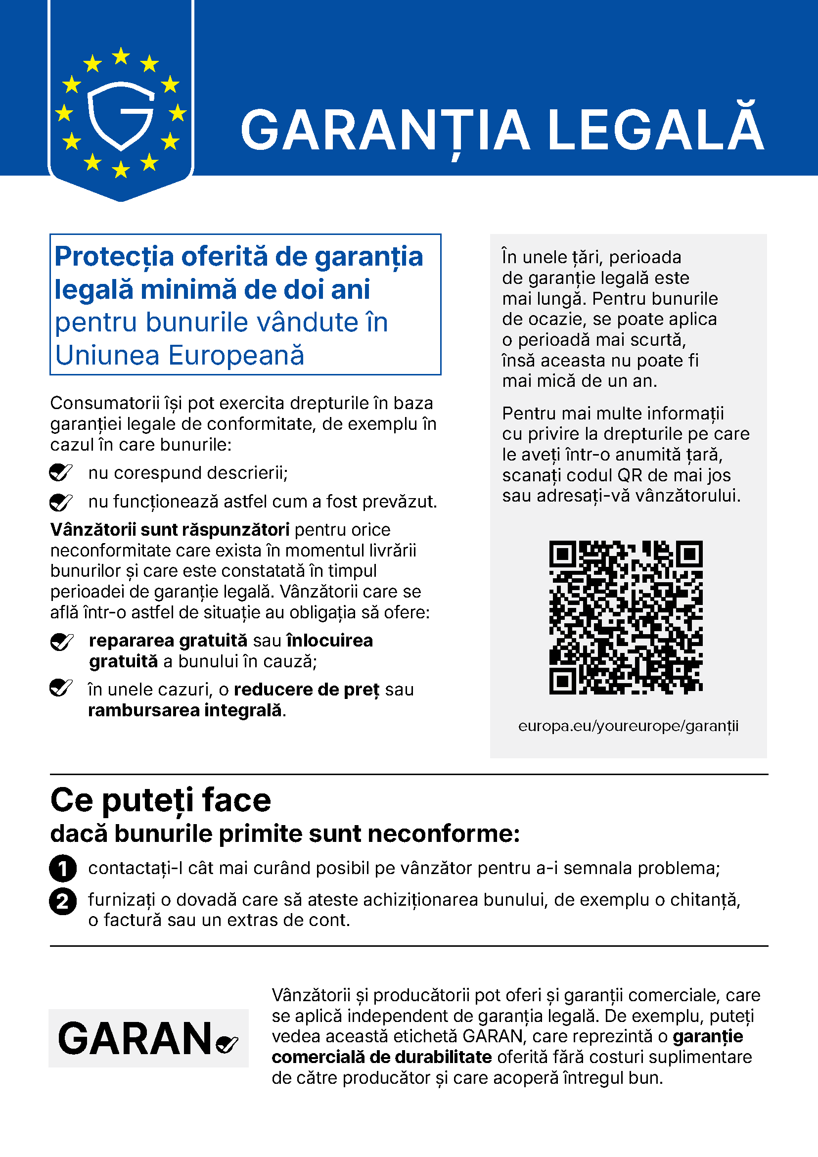 Notificarea armonizată privind garanția legală UE
